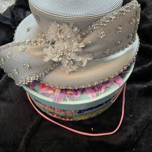 Elegant Silver Women's Hat with Floral Embellishments